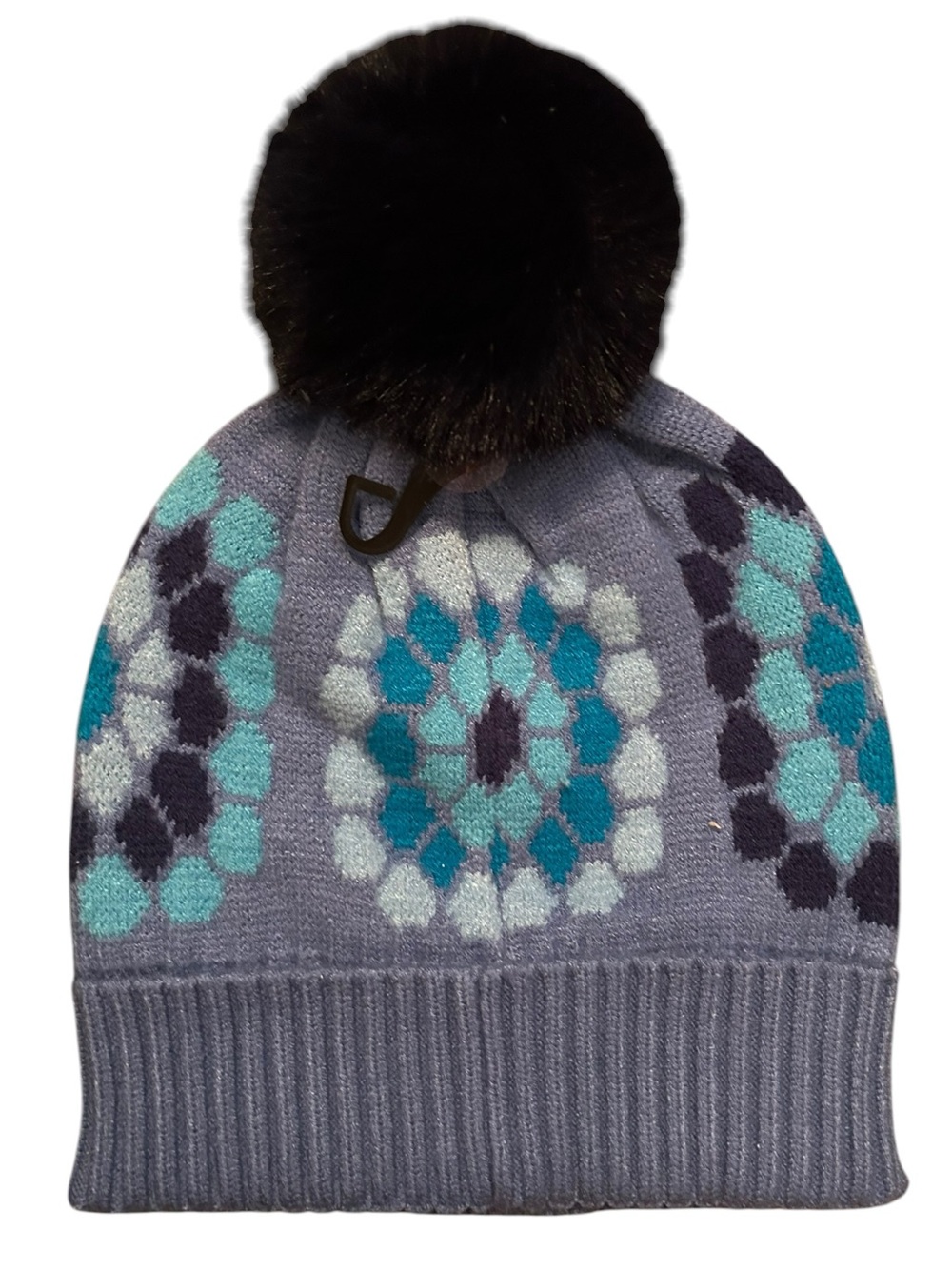 CC BEANIE Pom Pom FLOWER PATTERN POM-HAT-7396 Blue - Picture 2 of 5